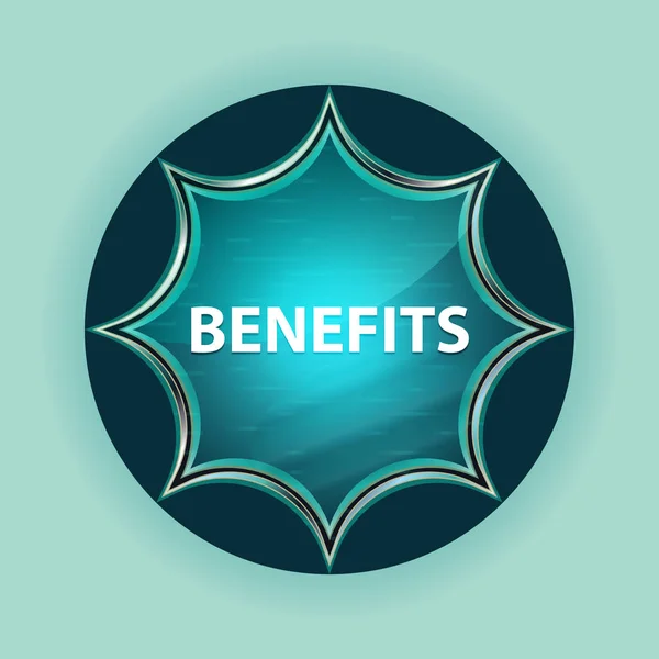 Benefits magical glassy sunburst blue button sky blue background — Stock Photo, Image