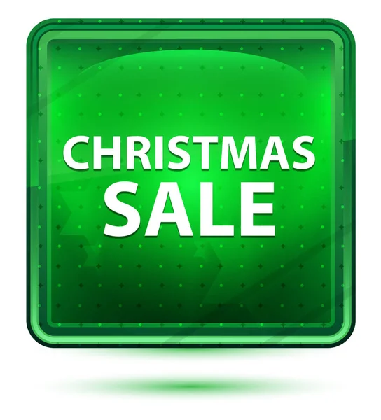 Χριστούγεννα πώληση νέον πράσινο ανοιχτό τετράγωνο κουμπί — Φωτογραφία Αρχείου