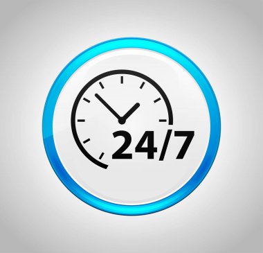 7/24 saat simgesi yuvarlak mavi buton
