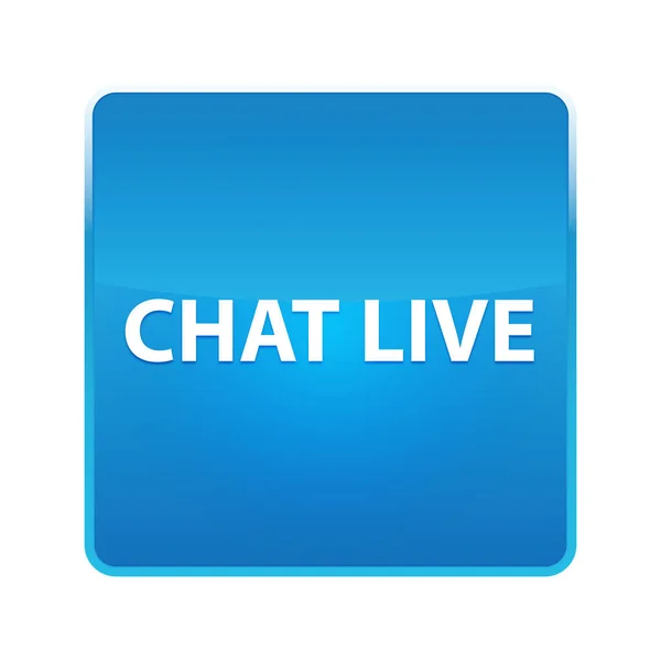 Chat Live brillant bouton carré bleu — Photo