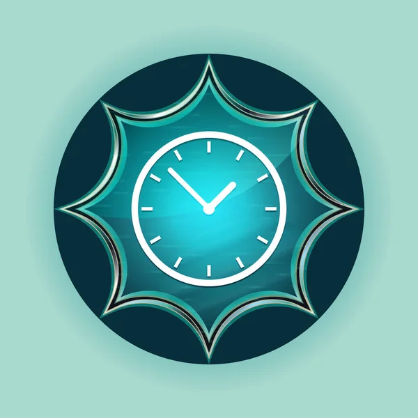 Clock icon magical glassy sunburst blue button sky blue backgrou — Stock Photo, Image