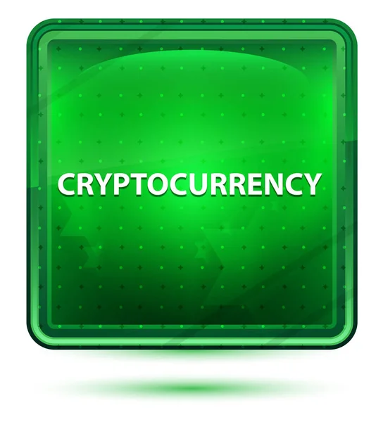 Cryptocurrency Neon Light Green Square button — стоковое фото