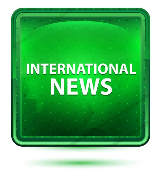 Internationella nyheter Neon ljusgrön fyrkant knapp — Stockfoto