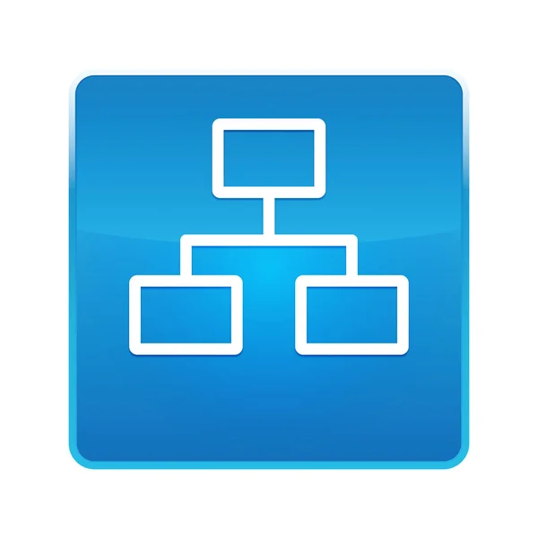 Ikona połączenia sieciowego błyszczący niebieski kwadrat przycisk — Zdjęcie stockowe