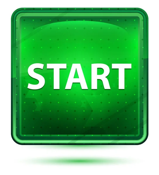 Start neon licht groene vierkante knop — Stockfoto
