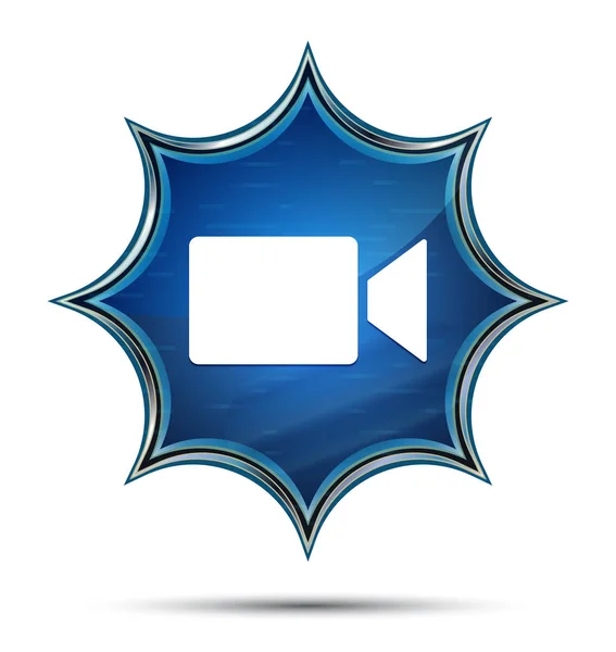 Icono de la cámara de vídeo mágico cristal sunburst botón azul —  Fotos de Stock