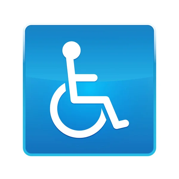 Silla de ruedas icono handicap brillante botón cuadrado azul — Foto de Stock