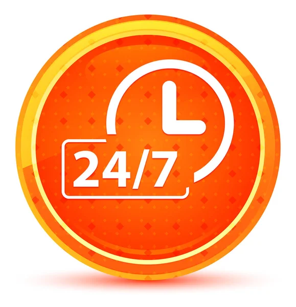 24 / 7 icono del reloj botón redondo naranja natural —  Fotos de Stock