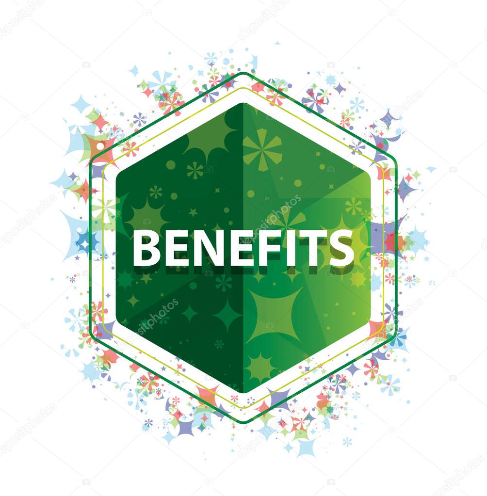 Benefits floral plants pattern green hexagon button