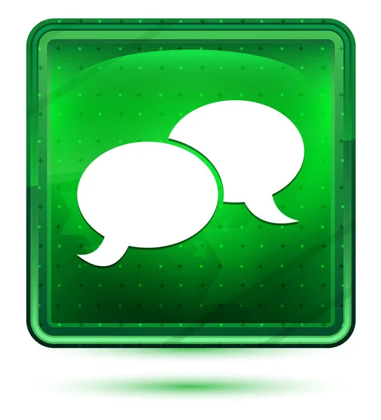 Chat icon neon licht groene vierkante knop — Stockfoto