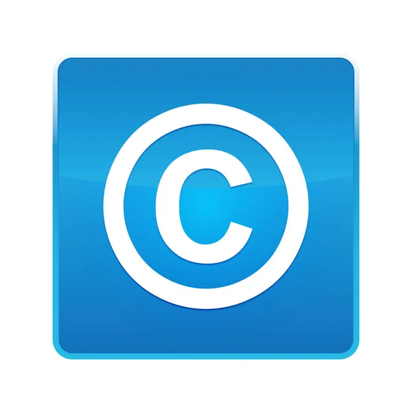 著作権記号アイコン光沢のある青い正方形のボタン — ストック写真