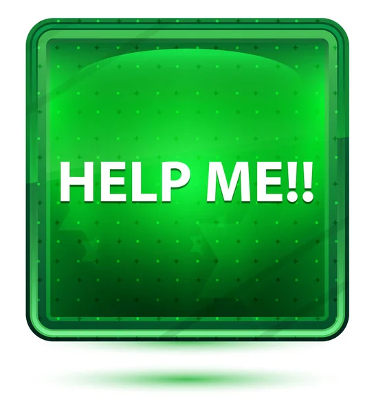 Help me!! Neon licht groene vierkante knop — Stockfoto