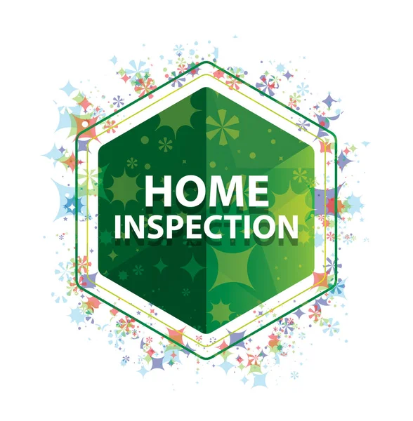 Home Inspection virágos növények mintás zöld hatszög gomb — Stock Fotó