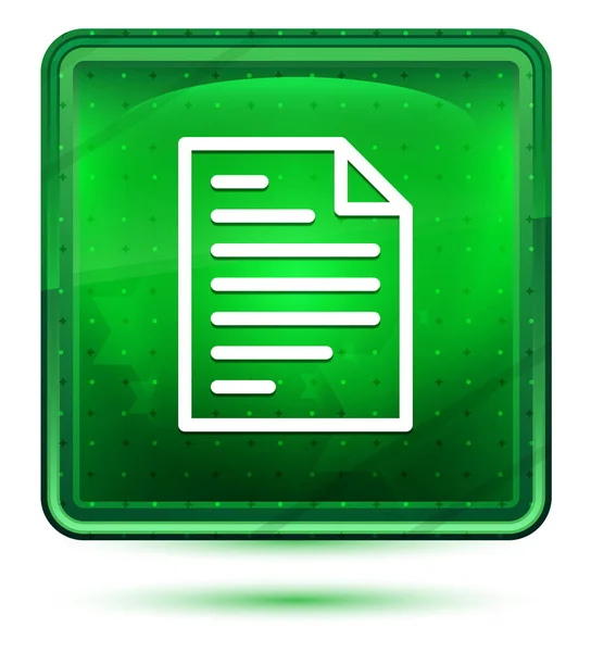 Page icon neon light green square button — Stock Photo, Image