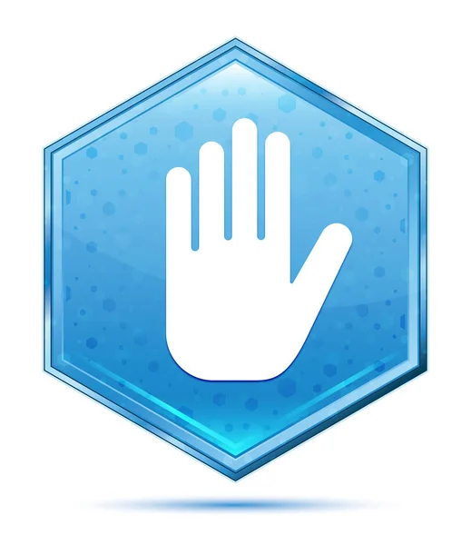 Detener icono de la mano botón hexágono azul cristal — Foto de Stock