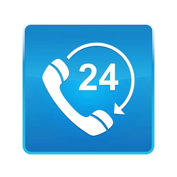 24 uur open telefoon draai pijlpictogram glanzende blauwe vierkante knop — Stockfoto