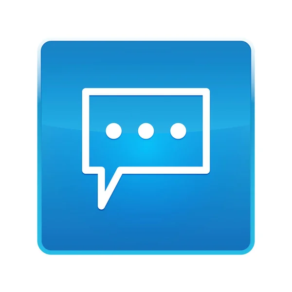 Comment icon shiny blue square button — Stock Photo, Image