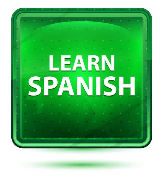 Μάθετε Ισπανικά νέον φως πράσινο τετράγωνο κουμπί — Φωτογραφία Αρχείου