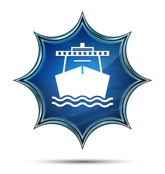 Ship icon magical glassy sunburst blue button — Stock Photo, Image