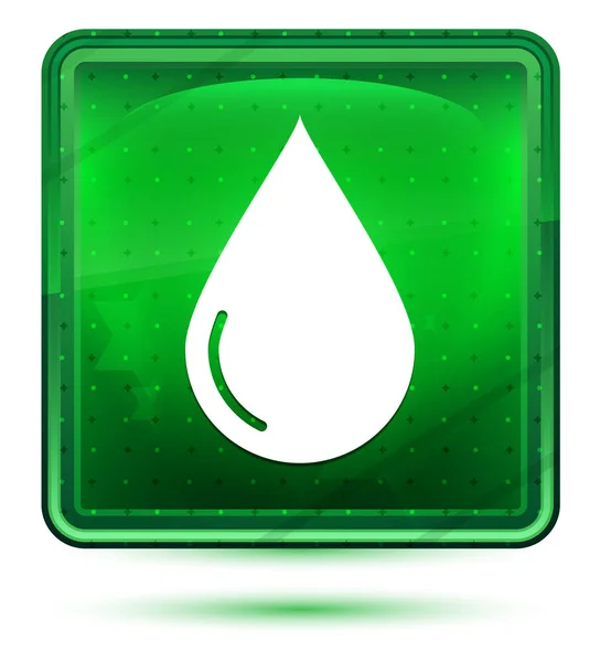 水滴アイコンネオンライトグリーンの正方形ボタン — ストック写真