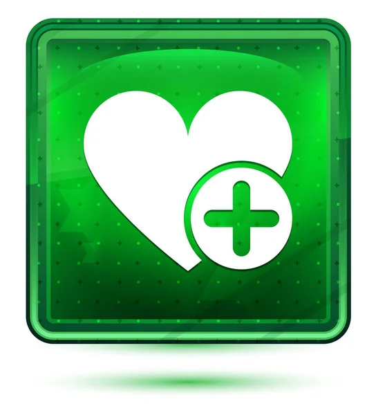 Añadir icono favorito corazón neón luz verde botón cuadrado —  Fotos de Stock