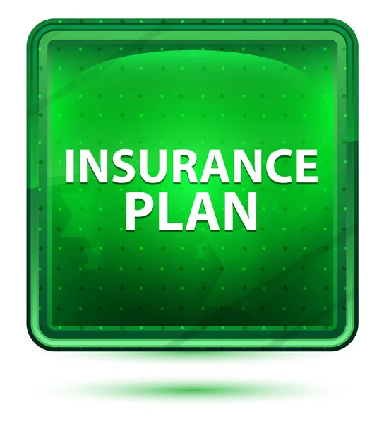 保险计划霓虹灯绿色方形按钮 — 图库照片
