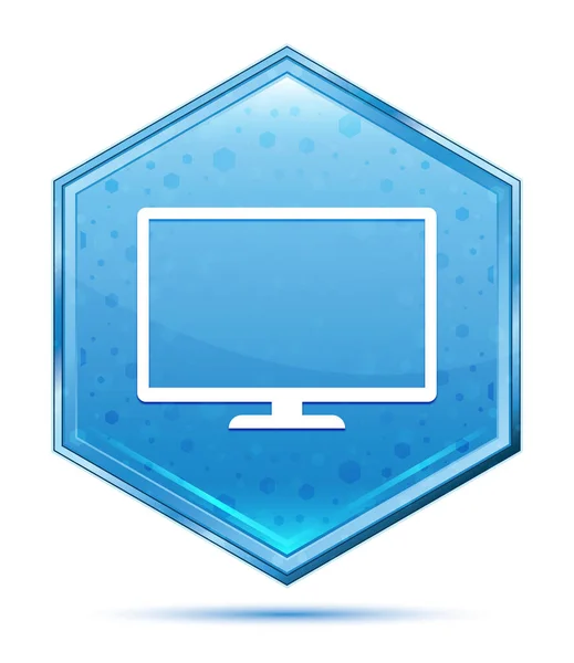 Monitor ícone cristal botão hexágono azul — Fotografia de Stock