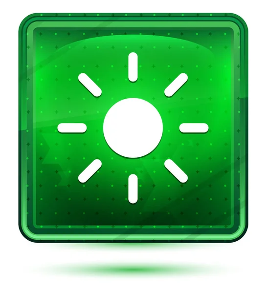 Jasność ekranu ikona słońce Neon zielony kwadrat przycisk — Zdjęcie stockowe