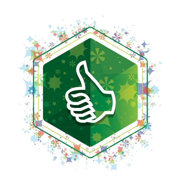 Thumbs up icon floral plants pattern green hexagon button
