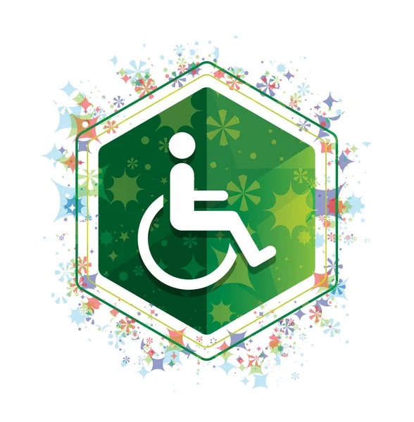 Discapacidad silla de ruedas icono plantas florales patrón hexágono verde pero —  Fotos de Stock
