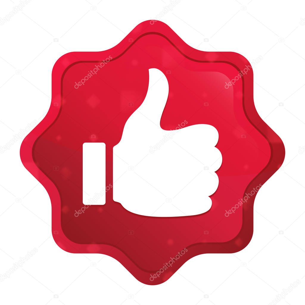 Thumbs up like icon misty rose red starburst sticker button