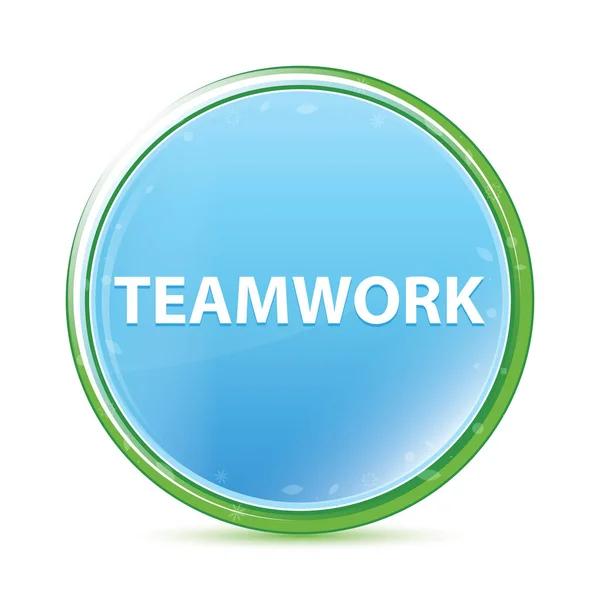 Teamwork Natural Aqua Cyan blå rund knapp — Stockfoto