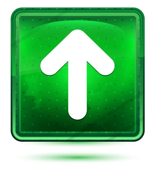 Pijl-omhoog pictogram neon licht groene vierkante knop — Stockfoto