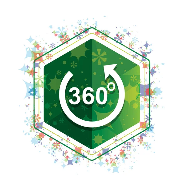 360 stopni obracać strzałka ikona kwiatowy rośliny wzór zielony hexago — Zdjęcie stockowe