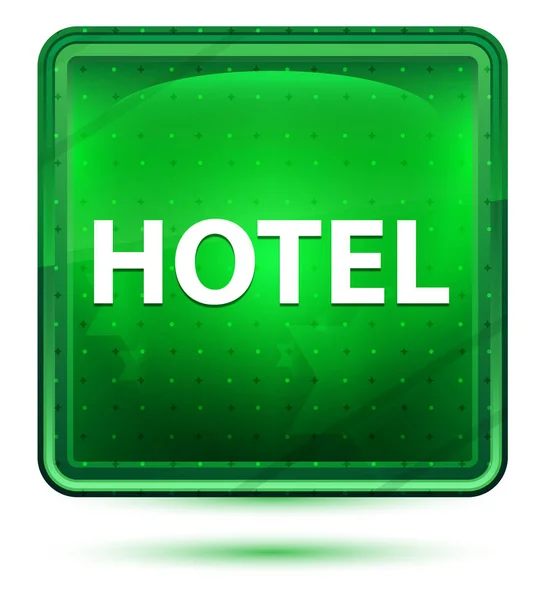 Hotel Neon Light Green Square Button