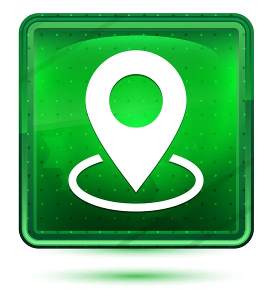 Map point icon neon light green square button — Stock Photo, Image