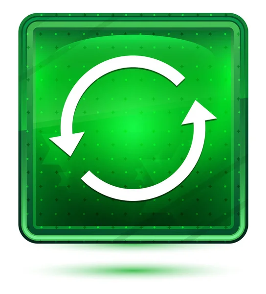 Update pijlpictogram neon licht groene vierkante knop — Stockfoto