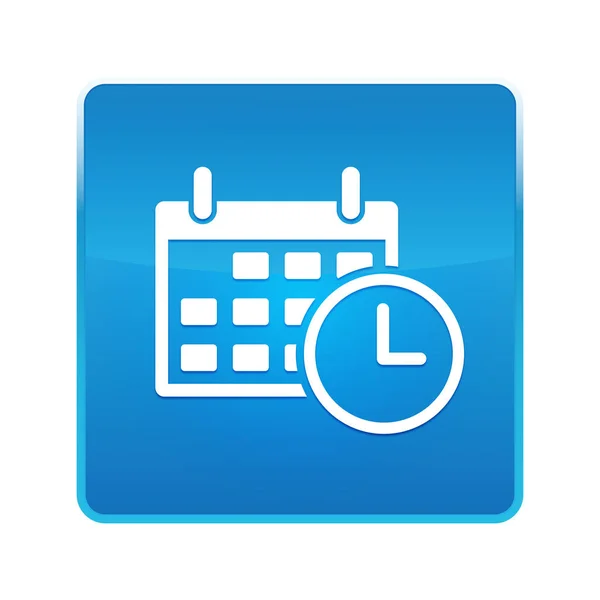 Data terminu kalendarz ikona błyszczący niebieski kwadrat przycisk — Zdjęcie stockowe