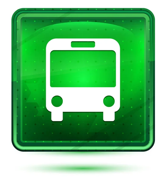 Icône de bus néon bouton carré vert clair — Photo