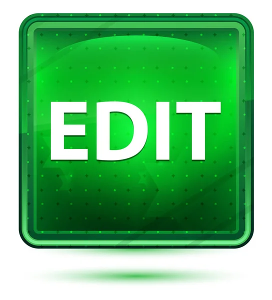 Editar Neón Luz Verde Botón Cuadrado — Foto de Stock