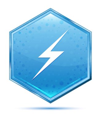 Şimşek simgesi kristal mavi altıgen düğme