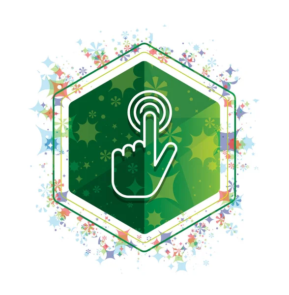 Hand cursor click icon floral plants pattern green hexagon butto