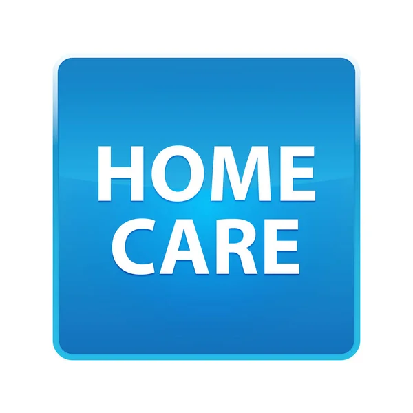 Home Care glanzende blauwe vierkante knop — Stockfoto