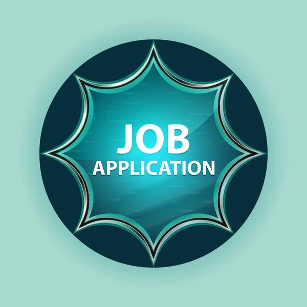 Job Application magical glassy sunburst blue button sky blue bac — Stock Photo, Image