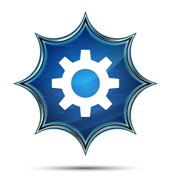 Configuración icono mágico cristal sunburst botón azul — Foto de Stock