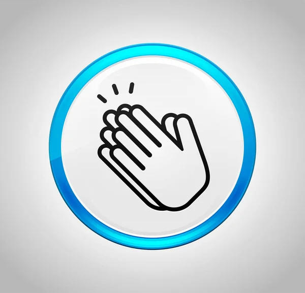 Mãos ícone de palmas redonda botão azul — Fotografia de Stock