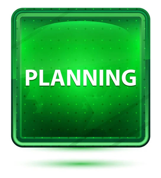 Planning Neon Light Green Square Button — Stock Photo, Image