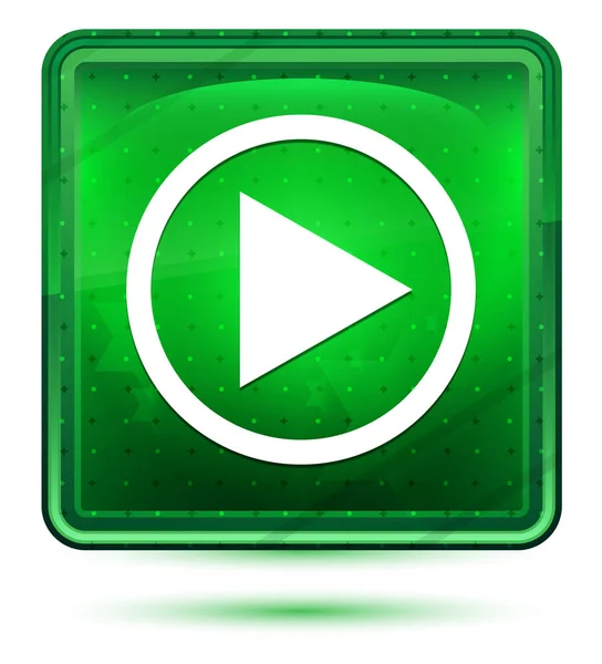 재생 아이콘 네온 라이트 녹색 사각형 버튼 — 스톡 사진
