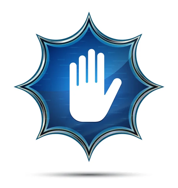 Stopp hand ikon magiska glasartad Sunburst blå knapp — Stockfoto