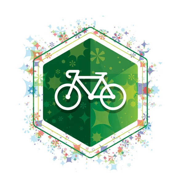 Εικονίδιο ποδηλάτου floral φυτά μοτίβο πράσινο εξάγωνο κουμπί — Φωτογραφία Αρχείου